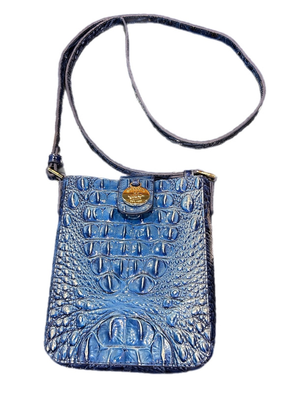 Brahmin Vista Blue Ombré Melbourne Croc-Embossed Leather Crossbody Gold Hardware